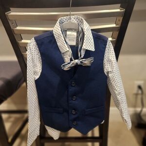 Van Heusen Kids Navy Vest and Polka Dot Shirt Set